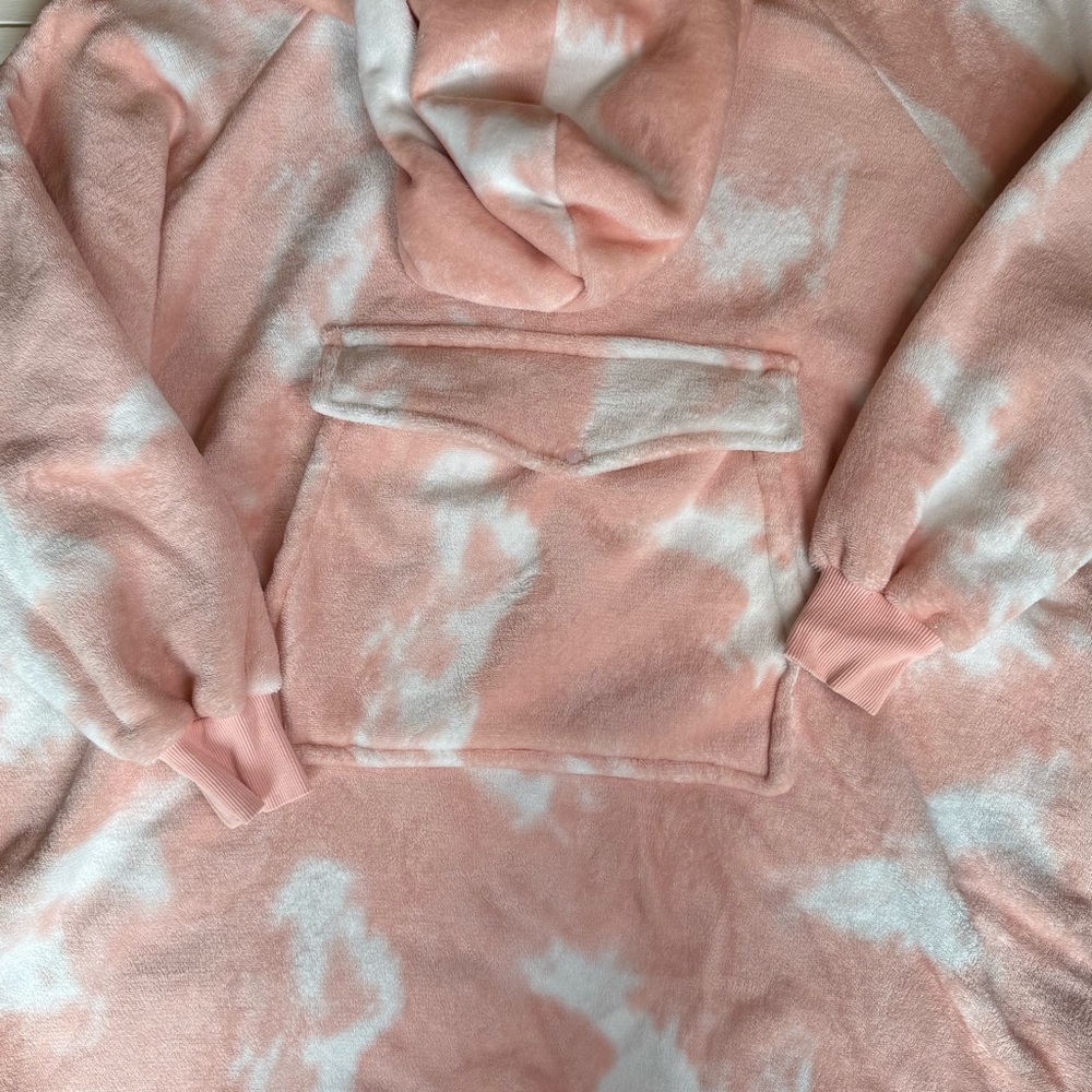 Krifey Pink and White Tie-Dye Hoodie Wearable Blanket